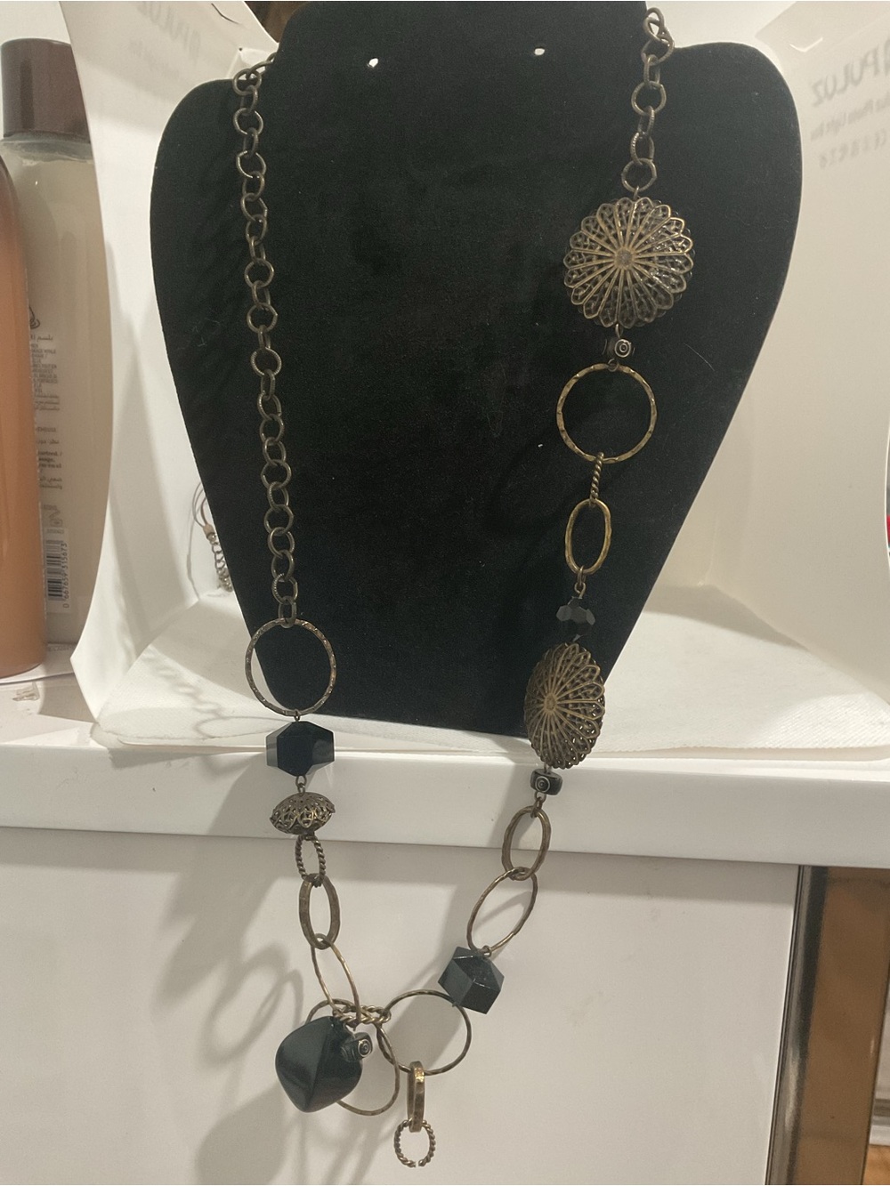 Vintage-Inspired Black and Gold Statement Necklace